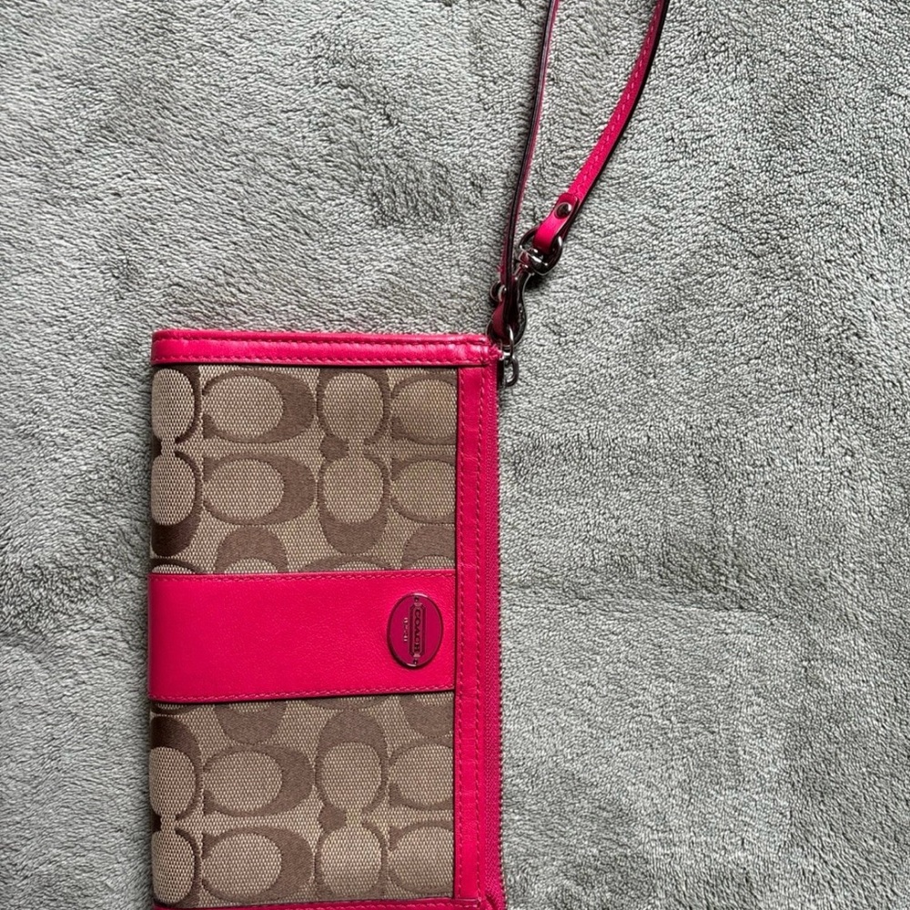 Coach Fuchsia and Tan Wristlet